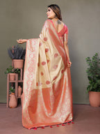Vedant Vastram Viscose Silk Kanjeevaram Silk Saree - Peach | Grocsy