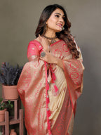 Vedant Vastram Viscose Silk Kanjeevaram Silk Saree - Peach | Grocsy