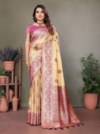 Vedant Vastram Viscose Silk Kanjeevaram Silk Saree - Pink | Grocsy
