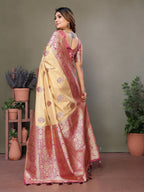 Vedant Vastram Viscose Silk Kanjeevaram Silk Saree - Pink | Grocsy
