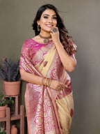 Vedant Vastram Viscose Silk Kanjeevaram Silk Saree - Pink | Grocsy