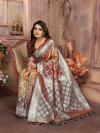 Vedant Vastram Soft Litchi Silk Kanjeevaram Silk Saree - Beige | Grocsy