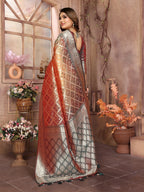 Vedant Vastram Soft Litchi Silk Kanjeevaram Silk Saree - Beige | Grocsy