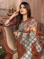 Vedant Vastram Soft Litchi Silk Kanjeevaram Silk Saree - Beige | Grocsy