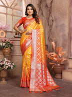 Vedant Vastram Soft Litchi Silk Kanjeevaram Silk Saree - Mustard | Grocsy