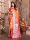 Vedant Vastram Soft Litchi Silk Kanjeevaram Silk Saree - Orange | Grocsy
