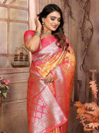 Vedant Vastram Soft Litchi Silk Kanjeevaram Silk Saree - Orange | Grocsy
