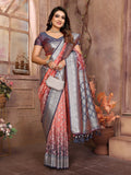 Vedant Vastram Soft Litchi Silk Kanjeevaram Silk Saree - Peach | Grocsy