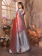 Vedant Vastram Soft Litchi Silk Kanjeevaram Silk Saree - Peach | Grocsy