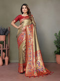 Vedant Vastram Tissue Silk Paithani Silk Saree - Beige | Grocsy