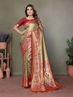 Vedant Vastram Tissue Silk Paithani Silk Saree - Beige | Grocsy