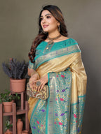 Vedant Vastram Tissue Silk Paithani Silk Saree - Light Yellow | Grocsy