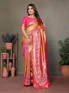 Vedant Vastram Tissue Silk Paithani Silk Saree - Orange | Grocsy