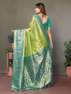 Vedant Vastram Tissue Silk Paithani Silk Saree - Parrot | Grocsy