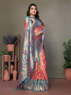 Vedant Vastram Tissue Silk Paithani Silk Saree - Peach | Grocsy