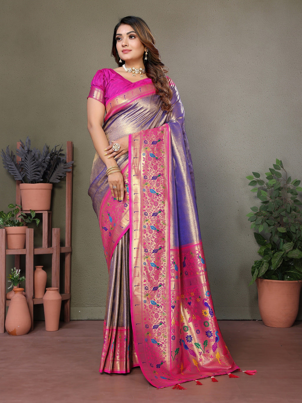 Vedant Vastram Tissue Silk Paithani Silk Saree - Sky Blue | Grocsy