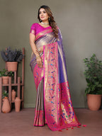 Vedant Vastram Tissue Silk Paithani Silk Saree - Sky Blue | Grocsy