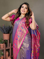 Vedant Vastram Tissue Silk Paithani Silk Saree - Sky Blue | Grocsy