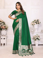 Vedant Vastram Soft Litchi Silk Banarasi Silk Saree - Green | Grocsy