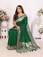 Vedant Vastram Soft Litchi Silk Banarasi Silk Saree - Green | Grocsy