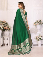 Vedant Vastram Soft Litchi Silk Banarasi Silk Saree - Green | Grocsy
