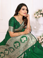 Vedant Vastram Soft Litchi Silk Banarasi Silk Saree - Green | Grocsy