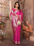 Vedant Vastram Soft Litchi Silk Banarasi Silk Saree - Magenta | Grocsy