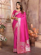 Vedant Vastram Soft Litchi Silk Banarasi Silk Saree - Magenta | Grocsy