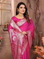 Vedant Vastram Soft Litchi Silk Banarasi Silk Saree - Magenta | Grocsy