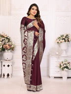 Vedant Vastram Soft Litchi Silk Banarasi Silk Saree - Maroon | Grocsy