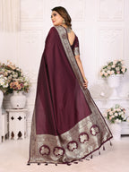 Vedant Vastram Soft Litchi Silk Banarasi Silk Saree - Maroon | Grocsy