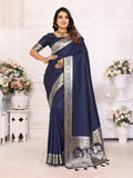 Vedant Vastram Soft Litchi Silk Banarasi Silk Saree - Navy | Grocsy