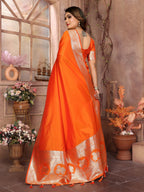Vedant Vastram Soft Litchi Silk Banarasi Silk Saree - Orange | Grocsy