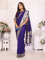 Vedant Vastram Soft Litchi Silk Banarasi Silk Saree - Violet | Grocsy