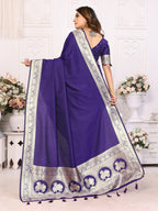 Vedant Vastram Soft Litchi Silk Banarasi Silk Saree - Violet | Grocsy