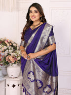 Vedant Vastram Soft Litchi Silk Banarasi Silk Saree - Violet | Grocsy