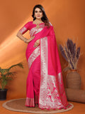 Vedant Vastram Soft Litchi Silk Banarasi Silk Saree - Magenta | Grocsy
