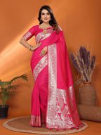 Vedant Vastram Soft Litchi Silk Banarasi Silk Saree - Magenta | Grocsy