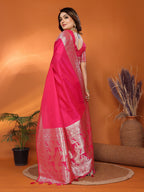 Vedant Vastram Soft Litchi Silk Banarasi Silk Saree - Magenta | Grocsy