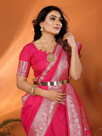 Vedant Vastram Soft Litchi Silk Banarasi Silk Saree - Magenta | Grocsy