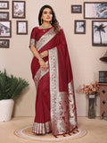 Vedant Vastram Soft Litchi Silk Banarasi Silk Saree - Maroon | Grocsy