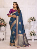 Vedant Vastram Soft Litchi Silk Banarasi Silk Saree - Blue | Grocsy