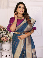 Vedant Vastram Soft Litchi Silk Banarasi Silk Saree - Blue | Grocsy