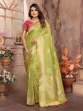 Vedant Vastram Soft Litchi Silk Banarasi Silk Saree - Olive | Grocsy