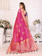 Vedant Vastram Soft Litchi Silk Banarasi Silk Saree - Pink | Grocsy