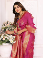 Vedant Vastram Soft Litchi Silk Banarasi Silk Saree - Pink | Grocsy
