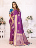 Vedant Vastram Soft Litchi Silk Banarasi Silk Saree - Purple | Grocsy