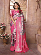 Vedant Vastram Soft Litchi Silk Kanjeevaram Silk Saree - Grey | Grocsy