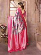 Vedant Vastram Soft Litchi Silk Kanjeevaram Silk Saree - Grey | Grocsy