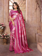 Vedant Vastram Soft Litchi Silk Kanjeevaram Silk Saree - Purple | Grocsy